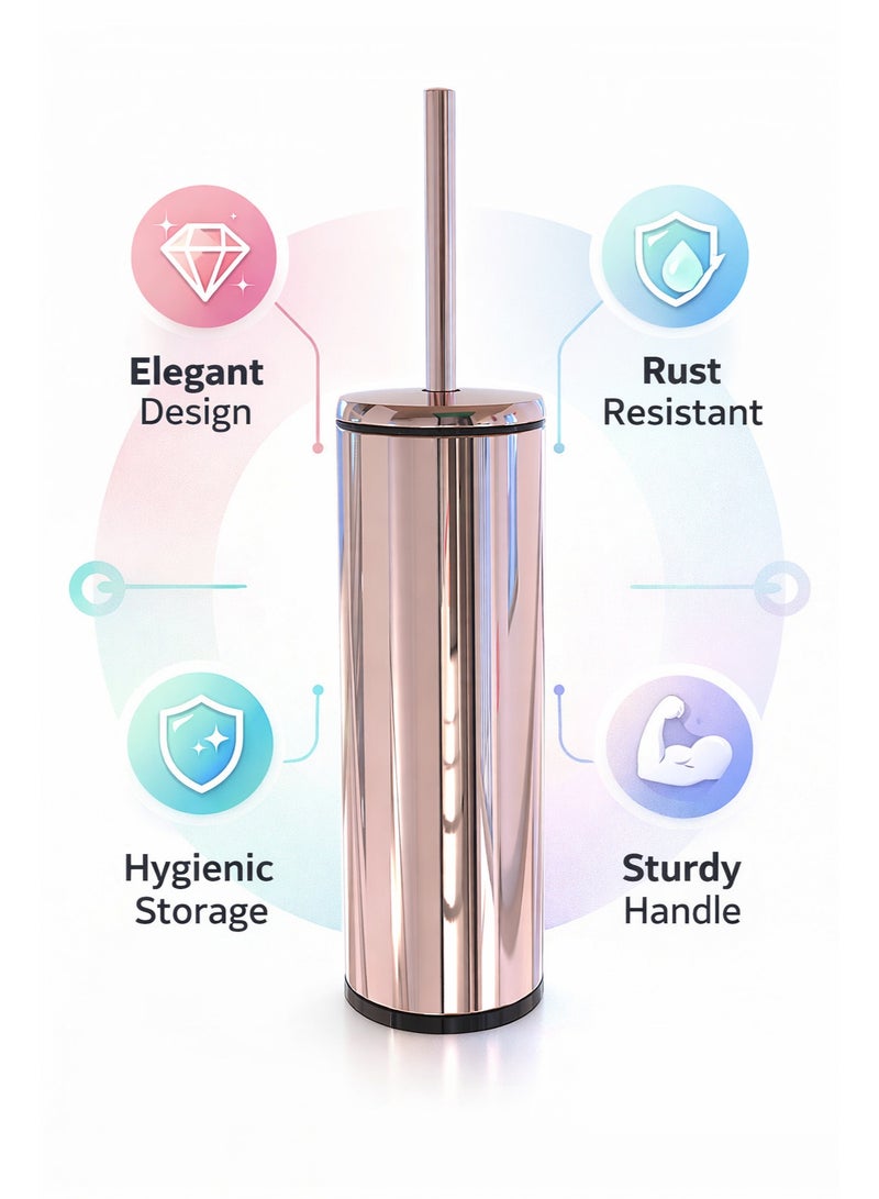 Stainless Steel Toilet Brush With Holder, Freestanding Bathroom Cleaning Brush Set, Cylindrical Design, Rose Gold Finish, 38 cm Height - Image 4